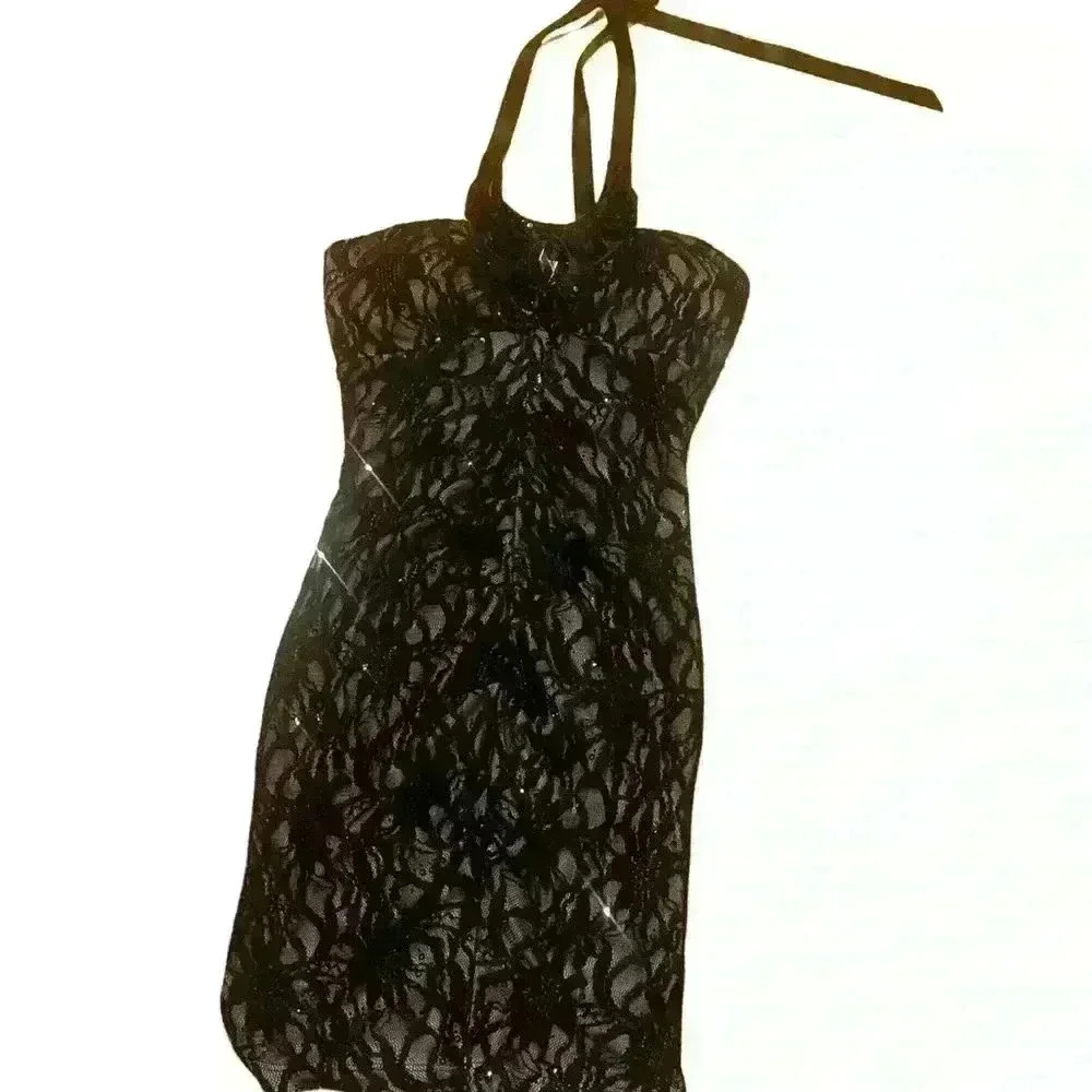 Jump Black Tan Embellished Ruffled Mini Dress - Picture 3 of 6